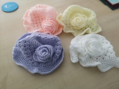 Hand crocheted flowers made by one of our Bluebird Carer's mothers.