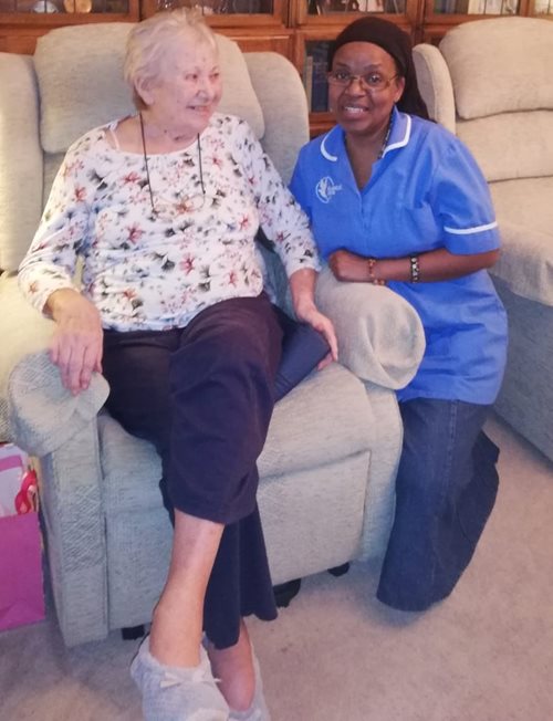 Bluebird Care Live in care assistant with a customer