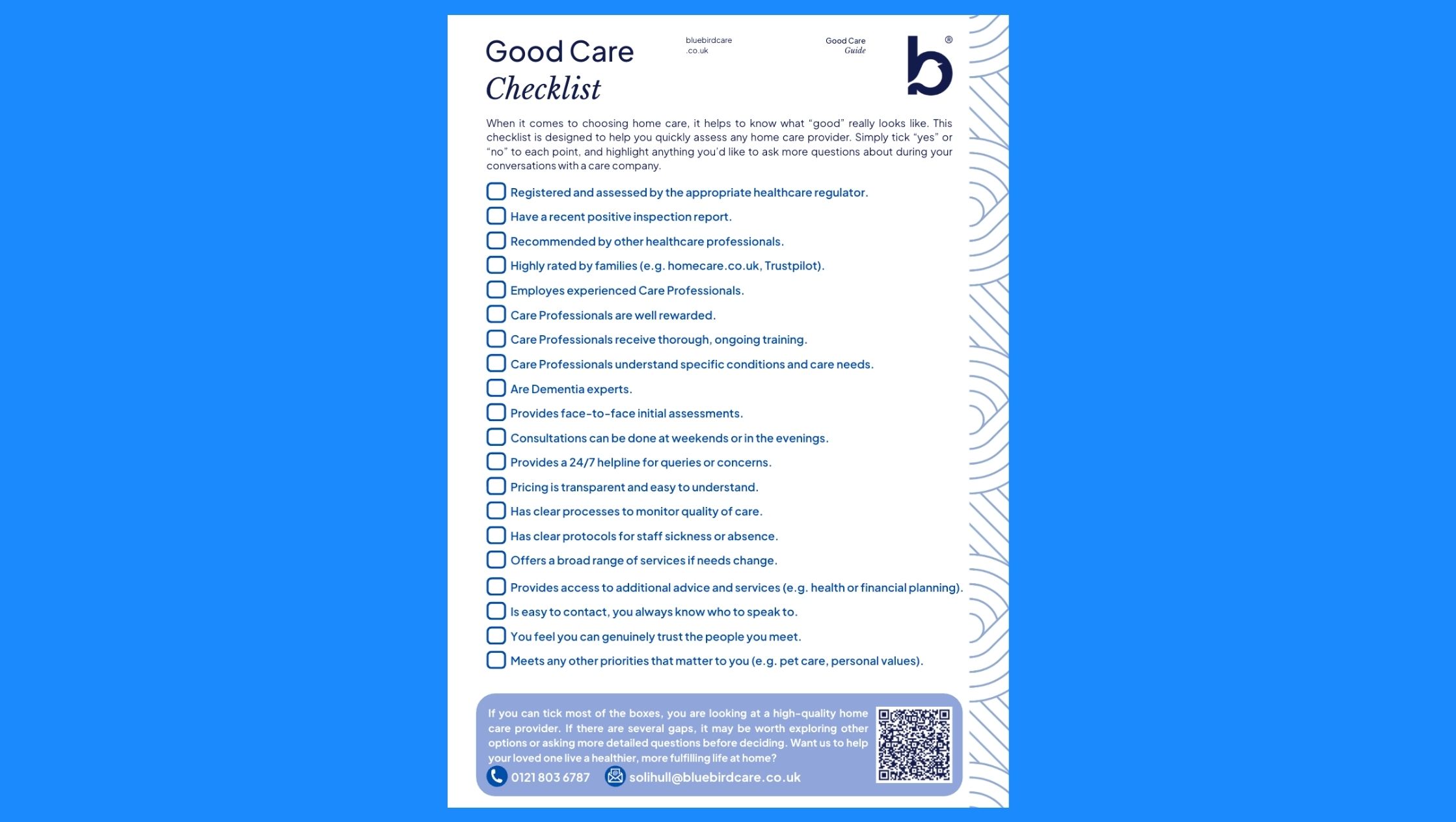 Good Care Checklist Good Care Checklist