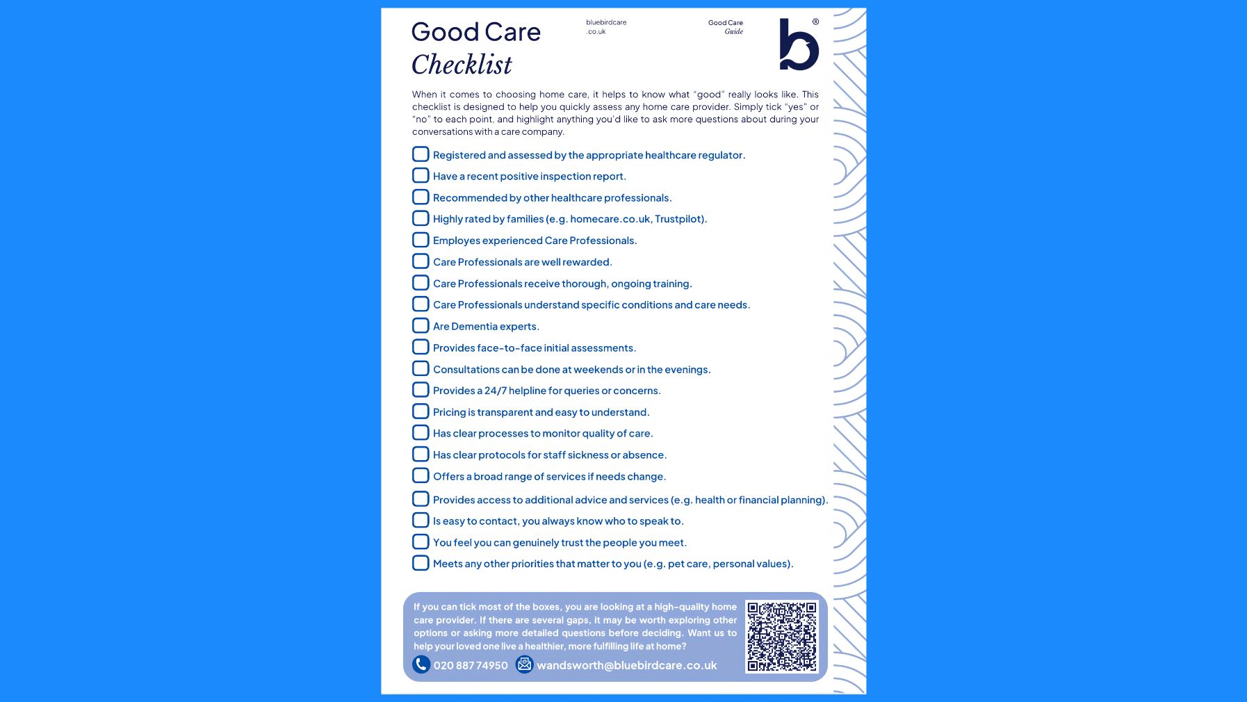 Good Care Checklist Good Care Checklist