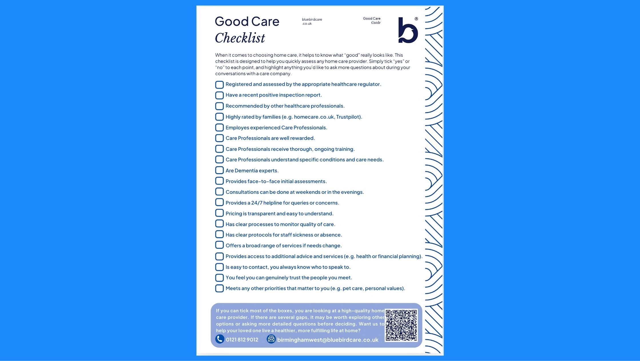 Good Care Checklist Good Care Checklist