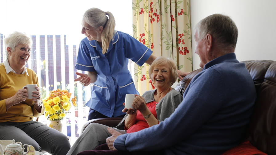 Carer with customers