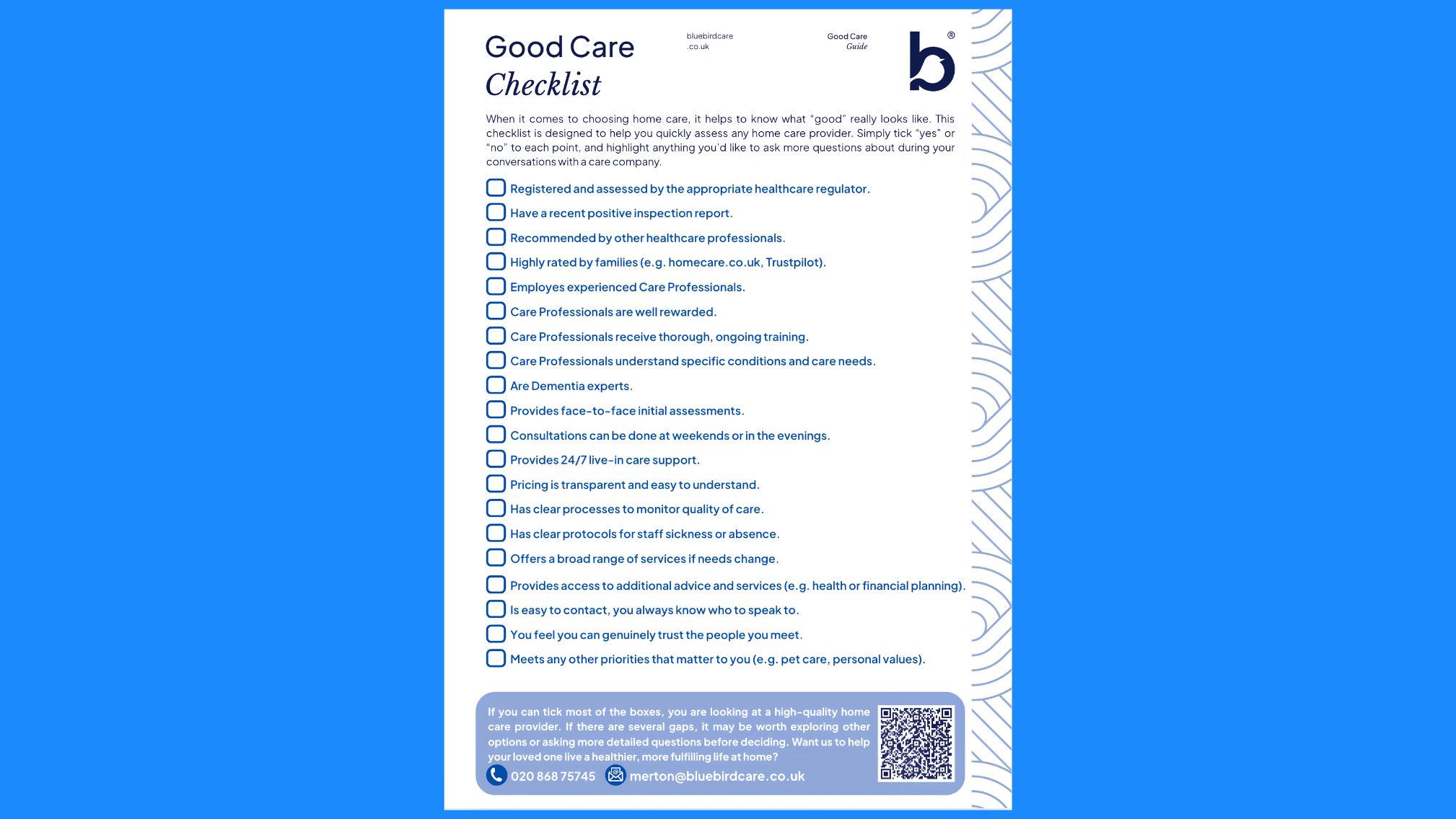 Good Care Checklist Good Care Checklist