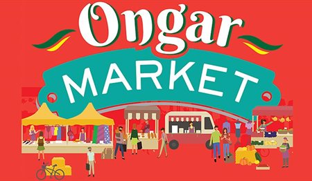 A banner for the Ongar market at Pleasance car park in Chipping Ongar.