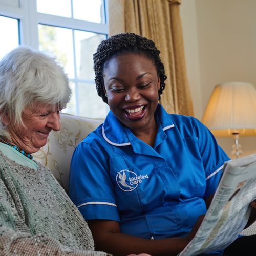 Bluebird Care live-in care assistant and a happy customer