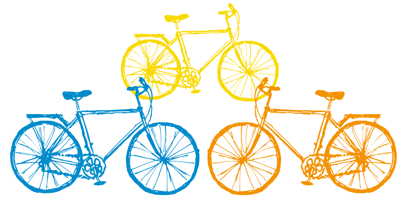 Blue, orange and yellow cartoon bikes for home care in north Yorkshire