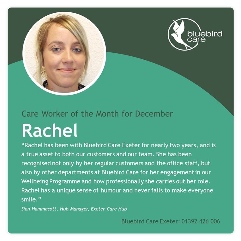 Care Worker of the Month winner at Bluebird Care Exeter