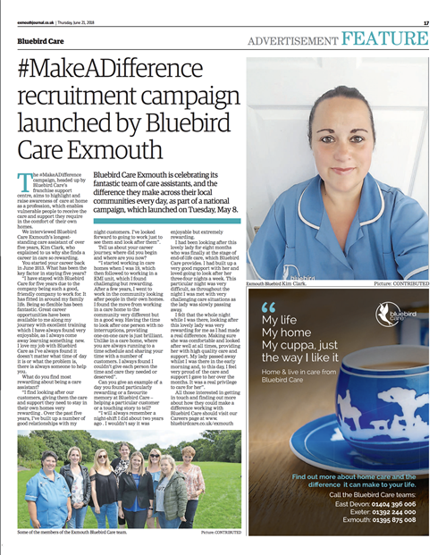 Make a Difference campaign by Bluebird Care Exmouth